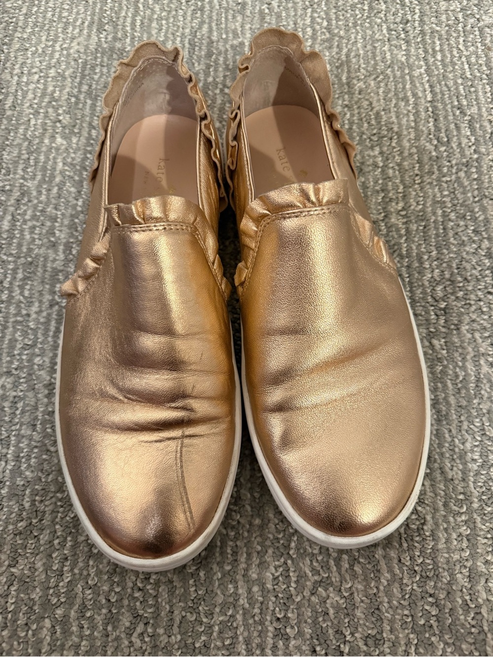 Kate Spade New York Rose Gold Metallic Ruffle Slip On Sneakers Women’s 7.5